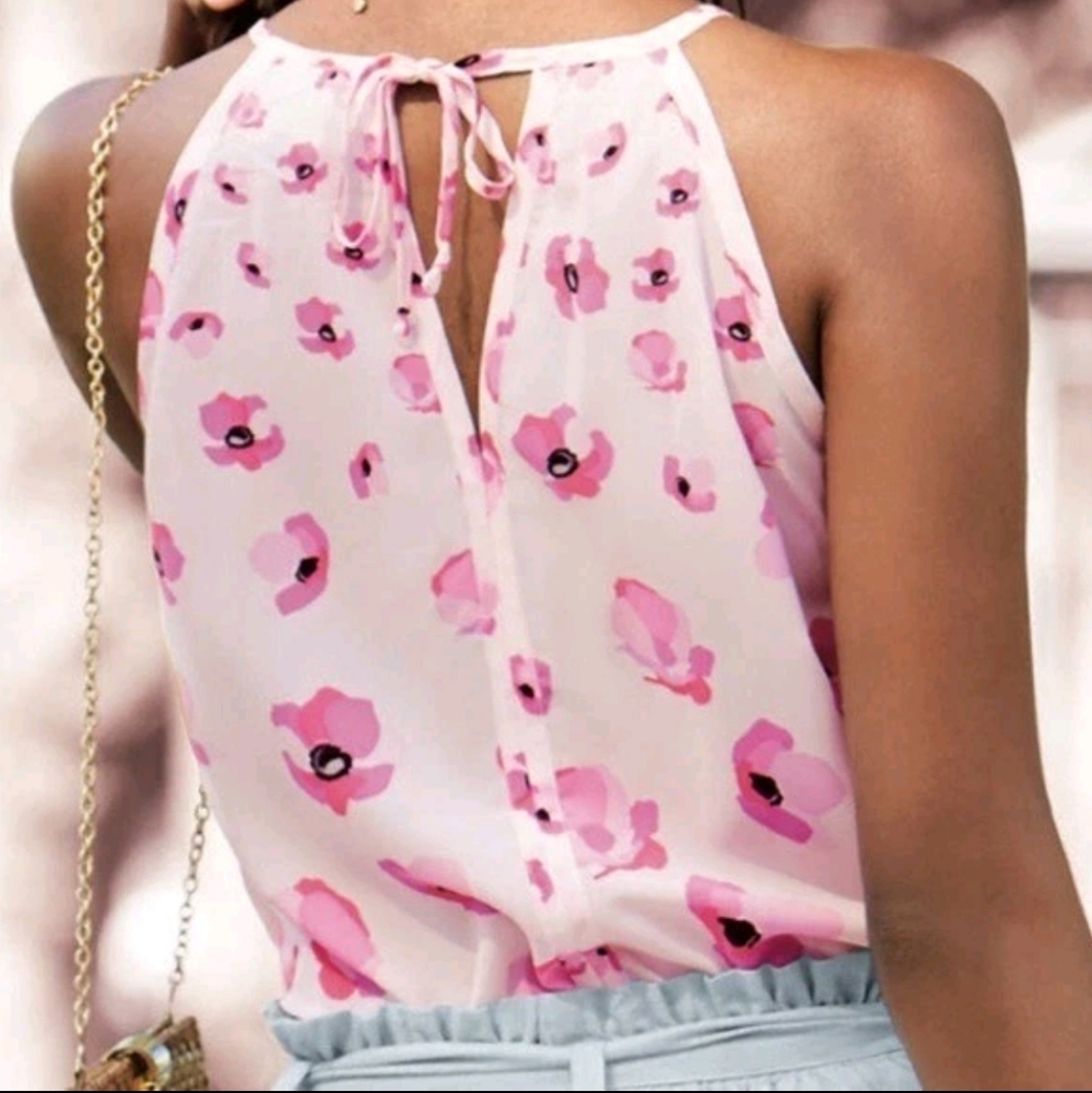 NWOT Cabi Pink Floating Poppies Halter Top - Picture 3 of 8